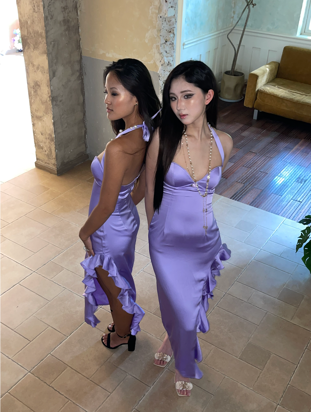 Lilac - Blush Satin Midi Dress
