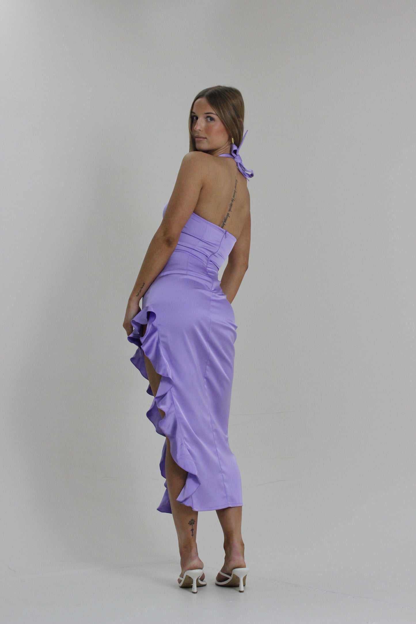 Lilac - Blush Satin Midi Dress